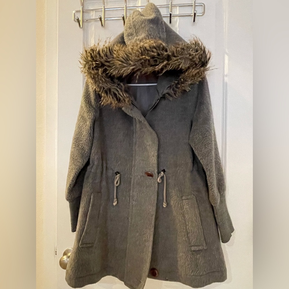 Grey jacket with Fur hoodie